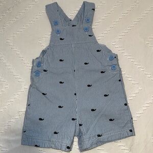 9 Month Baby Blue Striped Overalls with Whale Print